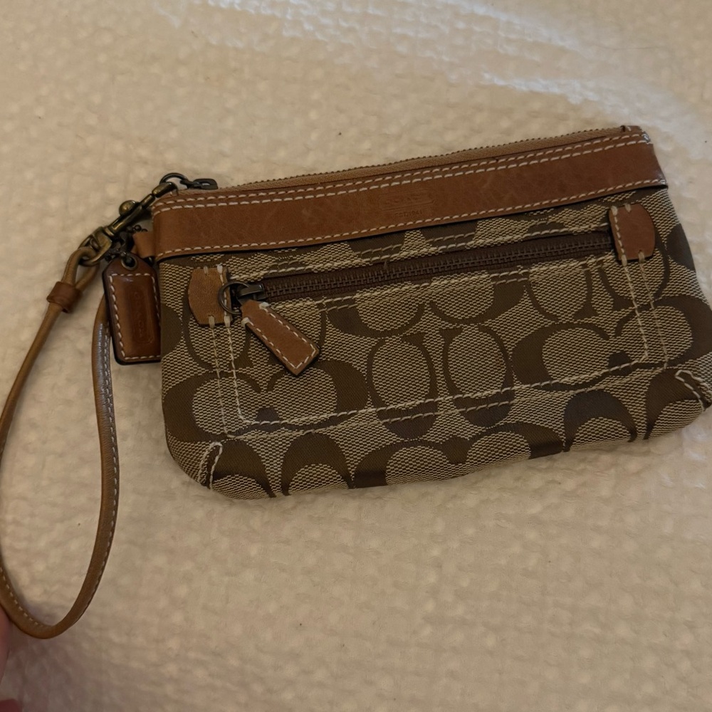 Vintage Coach Brown and Tan Signature Wristlet